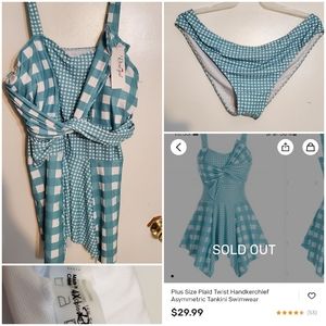 Plus sized plaid twist handkerchief swimsuit